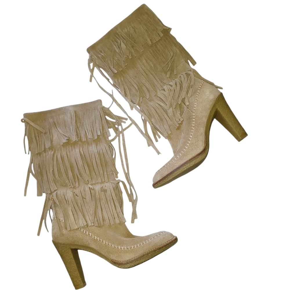 MICHAEL KORS Leather Suede fringe Western Rubber Heeled Boots Size 6.5